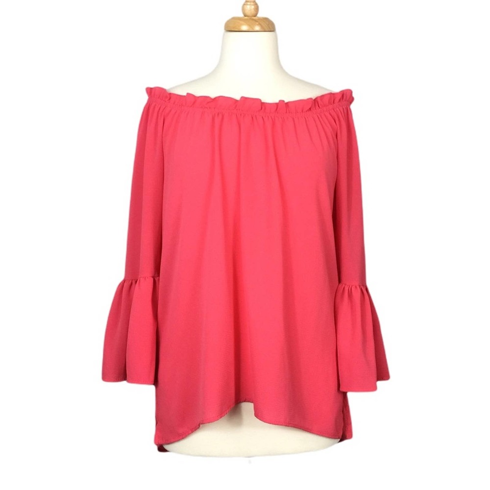 Coral Off The Shoulder Bell Sleeve Blouse